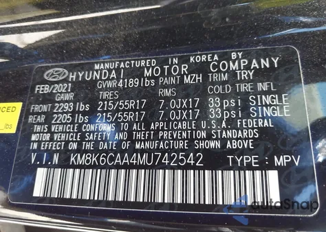 2021 Hyundai Kona Sel Plus from USA, damaged, VIN KM8K6CAA4MU742542